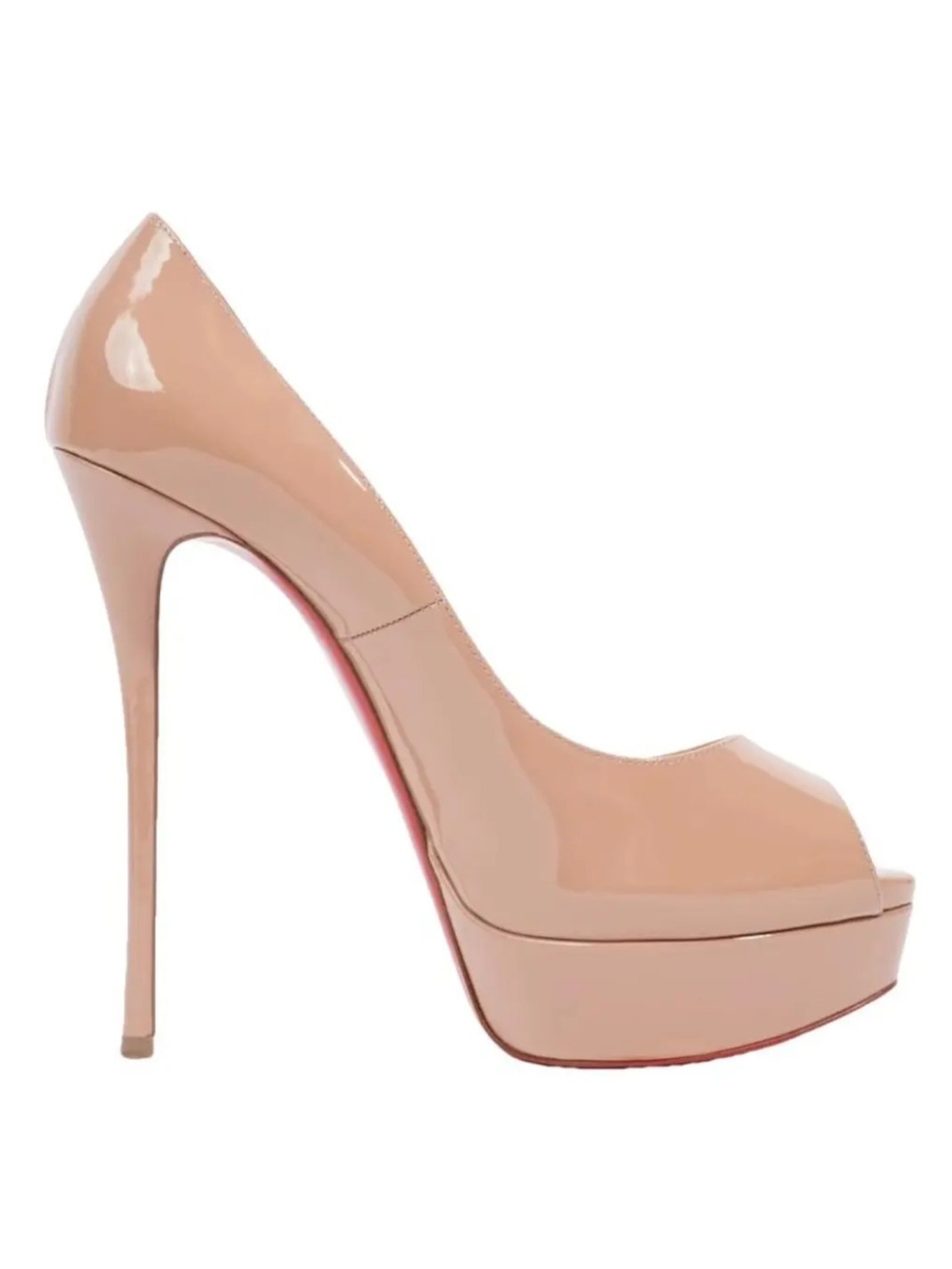 Christian Louboutin Nude Patent Peep-Toe Platform Pumps